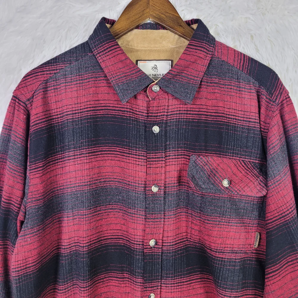 Legendary Whitetails‎ Mens L Buck Camp Red Brushed Striped Flannel Workwear